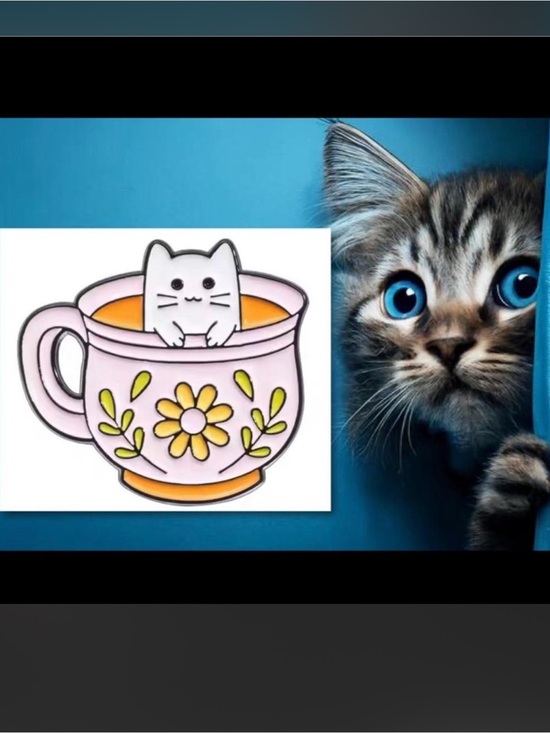 Jewelry - $2 Pink Cat in Teacup Enamel Pin $2 WITH ANY $10 ORDER OR MORE